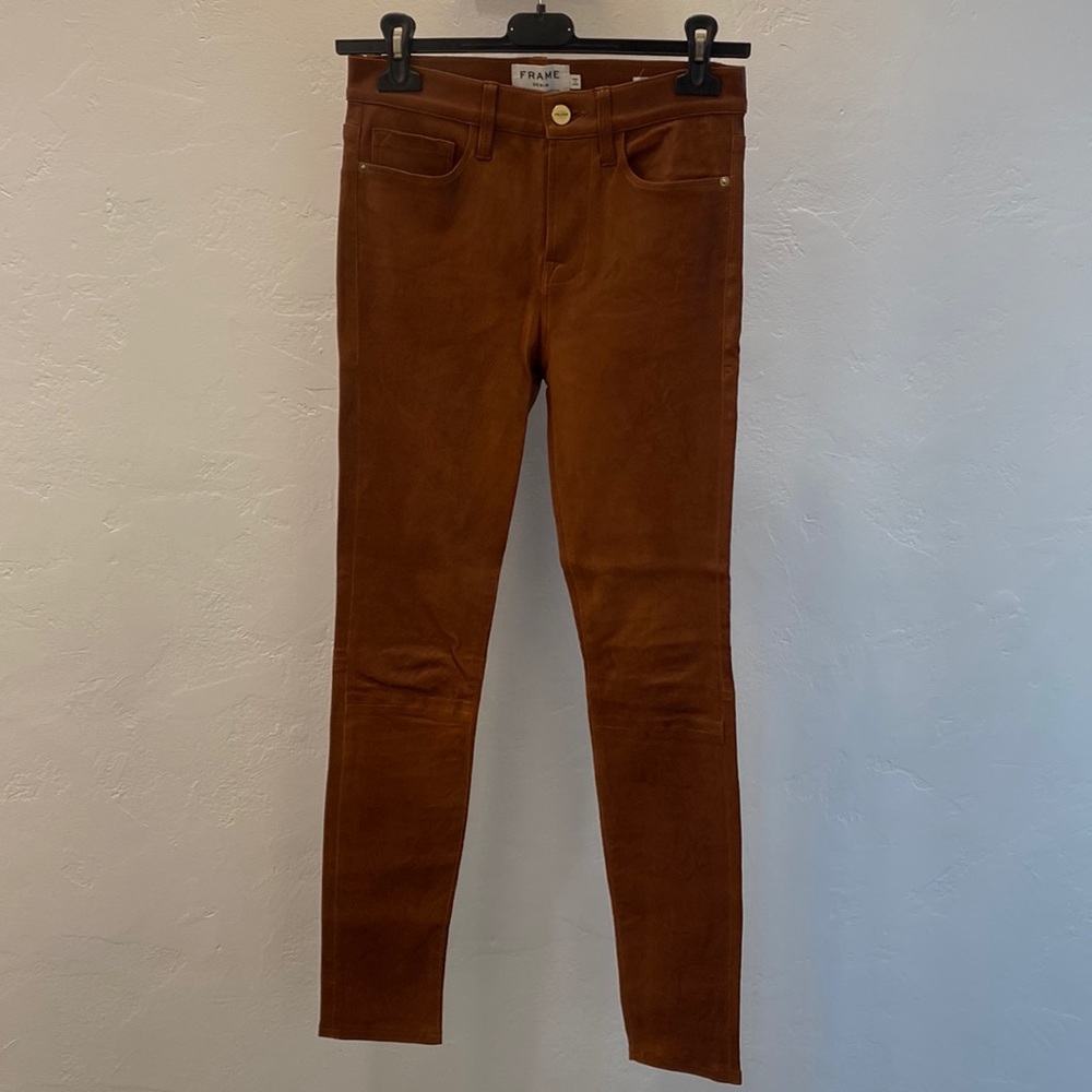 FRAME Le High Skinny Leather Pants in Tobacco